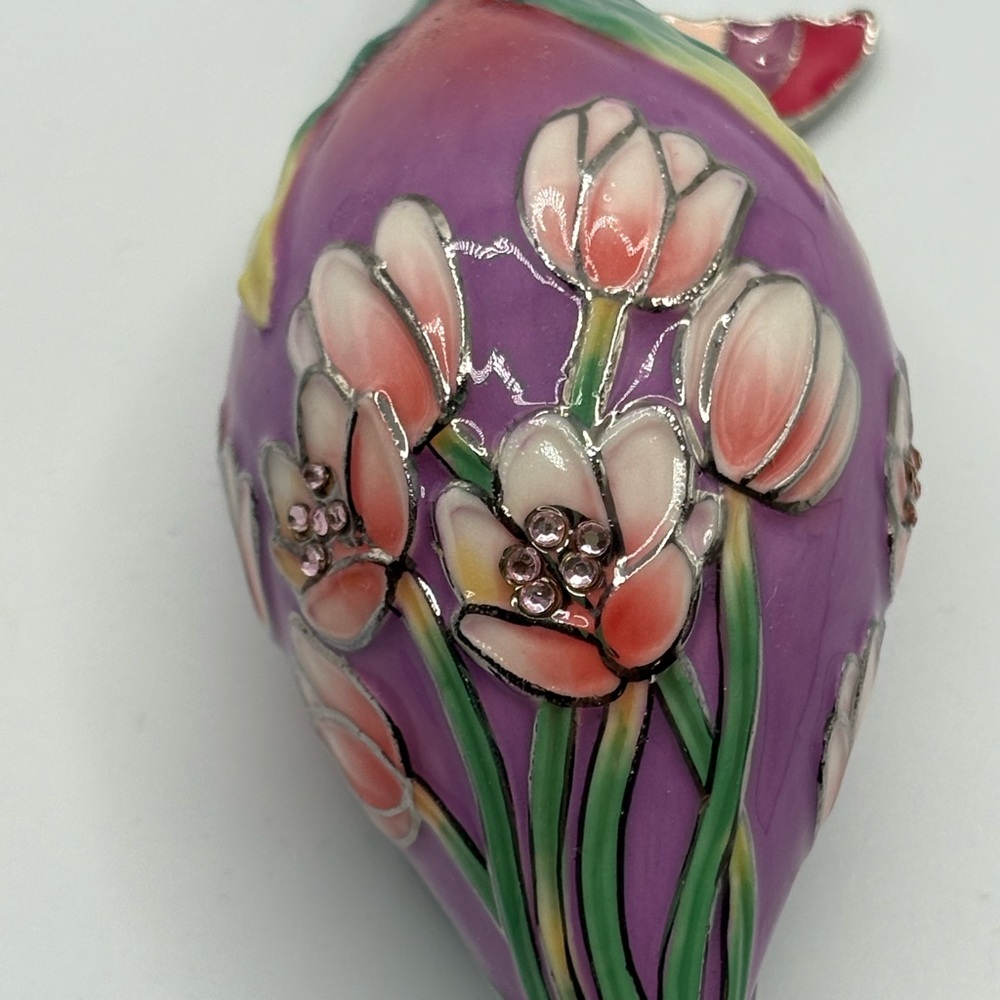 Ceramic Purple Pink Christmas Ornament Butterfly Blushing Tulips Victorian Style - Picture 3 of 15